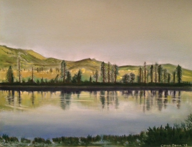 My painting from a photo taken during the Rocky Mountaineer journey, Vancouver-Kamloops leg. PanPastels on treated board. ©Caron Eastgate Dann 2013