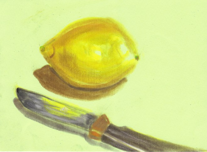 A quick pastel sketch on coloured paper. I don't have a fascination with knives, truly: they are just great subjects to try out new-found painting techniques. © Caron Eastgate Dann 2011