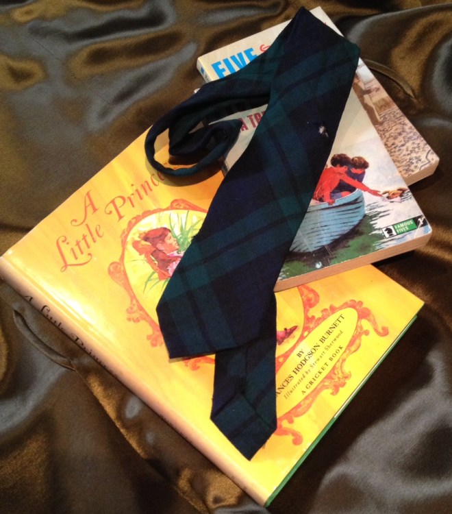 My old school tie, slightly the worse for wear now, with some of my favourite books from childhood, saved (luckily) for decades by my mother.